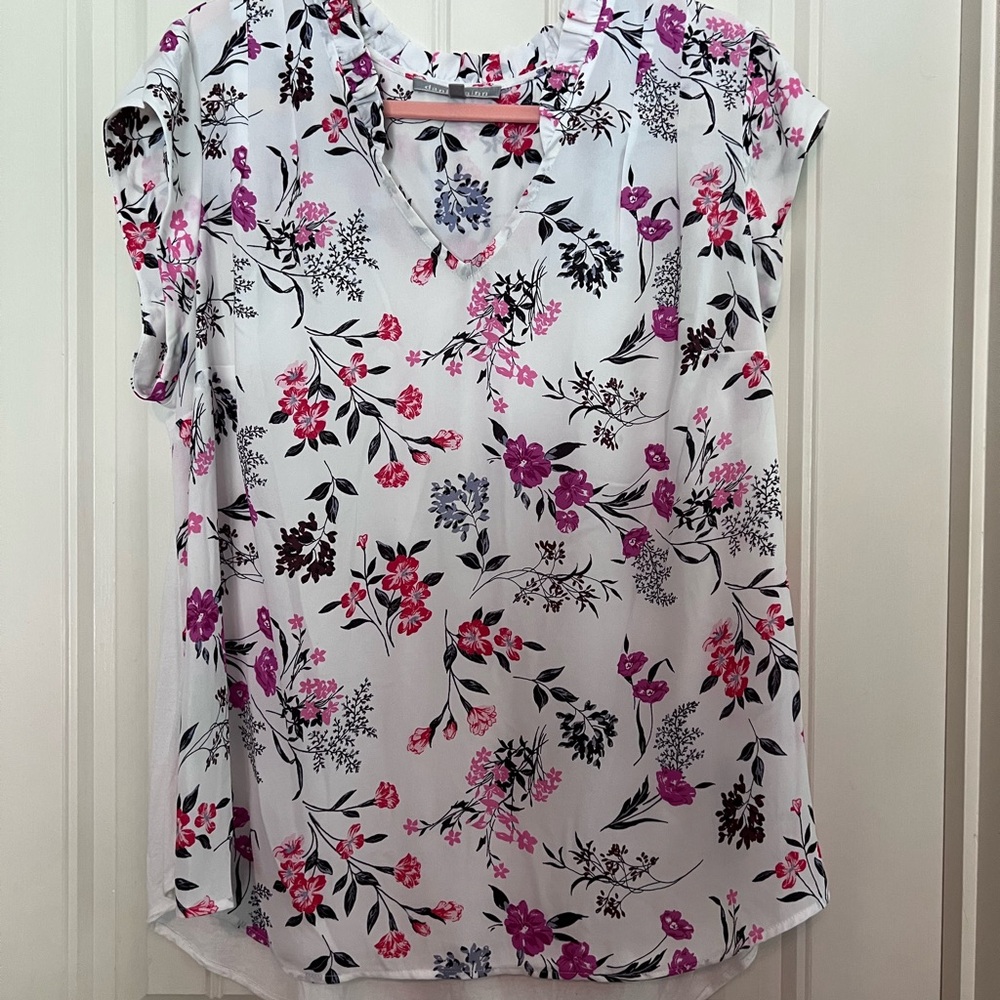 Stitch Fix Daniel Rainn White and Pink Ruffle Collar Blouse